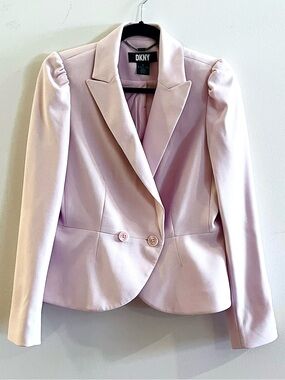 DKNY Pale Pink Structured Puff-Shoulder Blazer Double Breasted Size 6